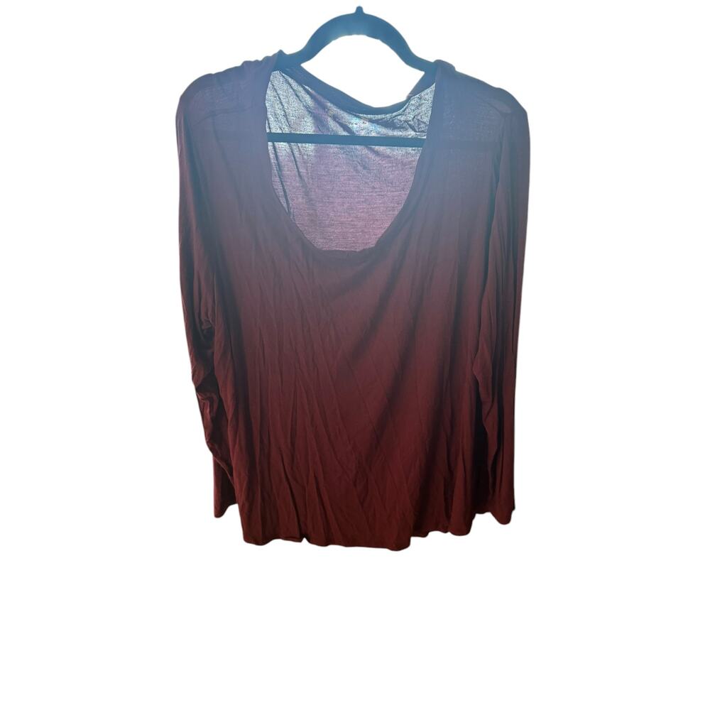 UK Brand Women's Burgundy Long Sleeve Top, Plus Size 2X Relaxed Fit Tee